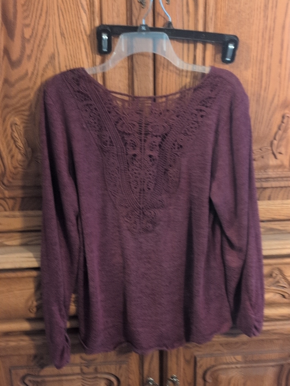Absolutely Famous Plum Lace Yoke Long Sleeve Top